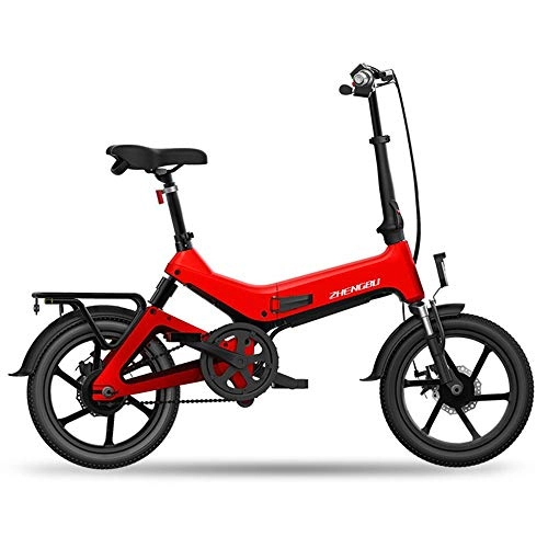 Electric Bike : FNCUR 16-inch New Smart Folding Electric Bicycle Small Men And Women Power Battery Car Magnesium Alloy Double Shock Absorption Speed Cruise (Color : Red)