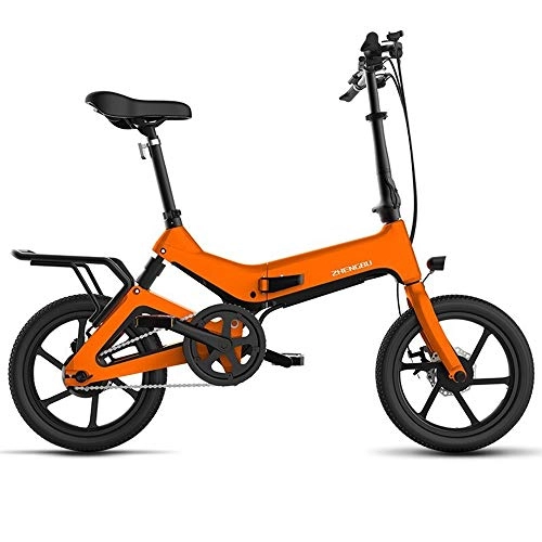 Electric Bike : FNCUR 16 Inch Small Portable Folding Electric Car Lithium Battery Mini Male And Female Power Bicycle Electric Magnesium Alloy Frame Without Weld Bead (Color : Orange)