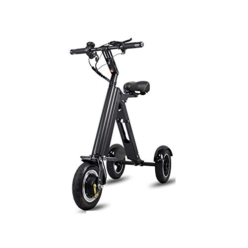 Electric Bike : FNCUR Electric Bicycle Three-wheel Small Mini Battery Car Men And Women Travel Portable Skateboard Electric Bicycle 10 Inch Cross-country Wheel / Battery Life 30~45Km (Color : Black)