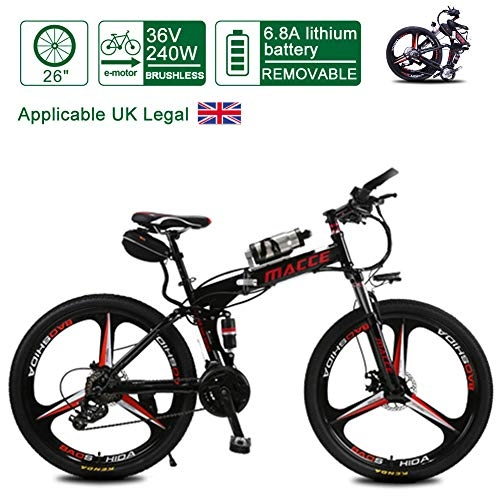 Electric Bike : Foding Electric Bike for Adult, 23KG Lightweight Electric Mountain Bicycle, 250W Removable Charging Battery Hybrid Bike, 21 Speed / 26" Road Eikes for Traveling (UK Legal), Black