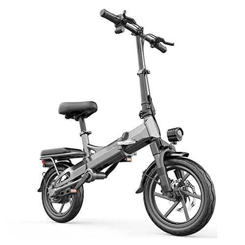 Electric Bike : Foldable 14 Inch Electric Bikes for Women 400W Electric Bicycles 2 Seat 36V Lithium Battery Electric Bike for Adults 25 Km / H (Color : Silver)