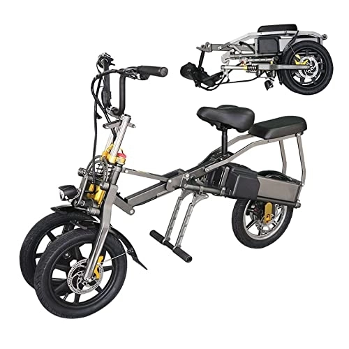 Electric Bike : Foldable Adult Electric Tricycle, MINI Small Electric Bike, Dual Battery 15.6AH (Range 80KM), 3 Brake Design + Dual Wheel Differential Adjustment, for Adult / Men / Elderly Travel, A
