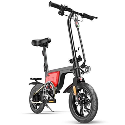 Electric Bike : Foldable Electric Bike Bicycle for Adults Electric Assist Bike with 12 "Shock-absorbing Tires, Maximum 40KM Running Distance, Aluminum Alloy Frame, Double Disc Brak, Portable Commuting Tool, red, 40km
