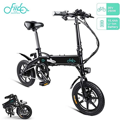 Electric Bike : Foldable electric bike foldable electric bikes for adults with 10.4 Ah battery up to 30 miles Foldable bike for sports outdoor cycling travel training and commuting HRTT (Color : Black)