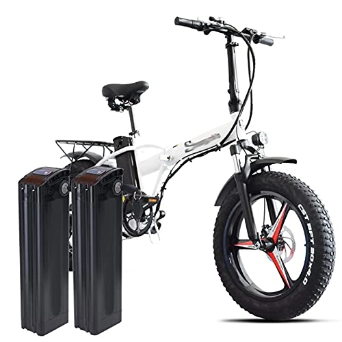 Electric Bike : Foldable Electric Bike for Adults 500W 4.0 Fat Tire Off-Road Ebike 48V / 15Ah Removable Lithium-Ion Battery Mountain Bicycle MX20-plus (Color : White 2b)