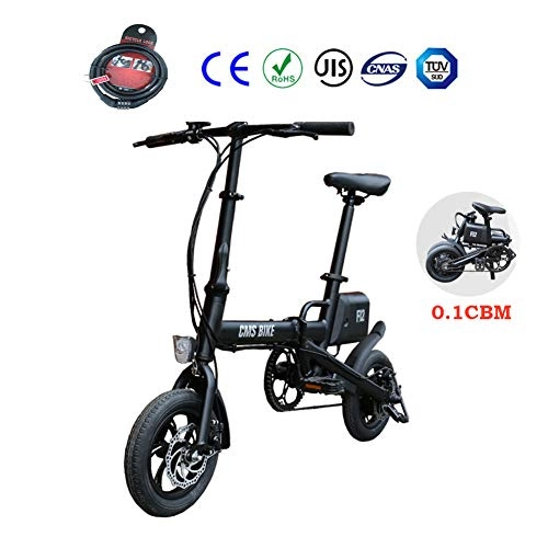 Electric Bike : Foldable Electric Mountain Bike 12" Citybike Commuter Bike with 36V 6 Ah Removable Lithium Battery 5 Speed LCD Display Disc Brakes USB charging interface LED light Brake Tail Light Commuting, Black