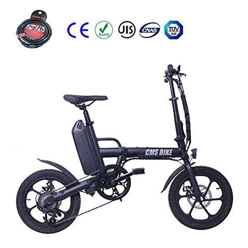 Electric Bike : Foldable Electric Mountain Bike 16" Citybike Commuter Bike with 36V 13Ah Removable Lithium Battery Shimano 6 Speed LCD Display Disc Brakes LED light Brake Tail Light, Black