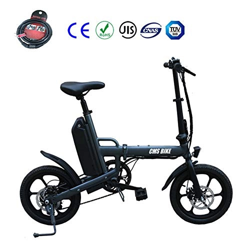 Electric Bike : Foldable Electric Mountain Bike 16" Citybike Commuter Bike with 36V 13Ah Removable Lithium Battery Shimano 6 Speed LCD Display Disc Brakes LED light Brake Tail Light, Gray
