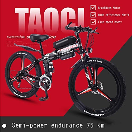 Electric Bike : Folding Adult Electric Mountain Bike, 350W Snow Bikes, Removable 36V 10AH Lithium-Ion Battery for, Premium Full Suspension 26 Inch Electric Bicycle