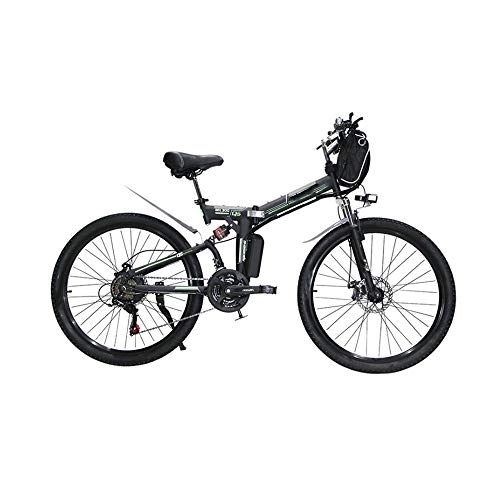 Electric Bike : Folding Bicycle, Electric Mountain Bike with 21 Speed Gear and Three Working Modes, Aluminum Alloy Pedal Bicycles for Adults Teens 24'', Black green, 48V10AH