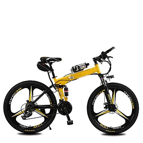 Electric Bike : Folding Bicycle Lithium Electric Folding Electric Mountain Bike 26 Inch 21 Speed 36V Adult One Round Life 20-25KM 6.8A 8 Heavy Protection Battery Safety Yellow