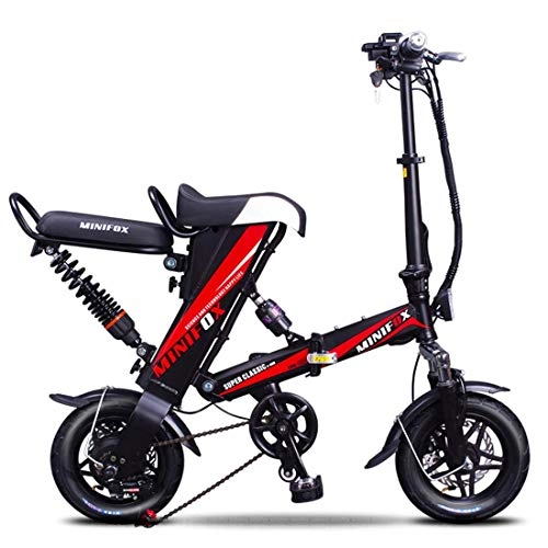 Electric Bike : Folding Electric Bicycle 12 Inch 36V Adult Folding Electric Mountain Bike Portable Bicycle Speed Up To 20 Kilometers Red