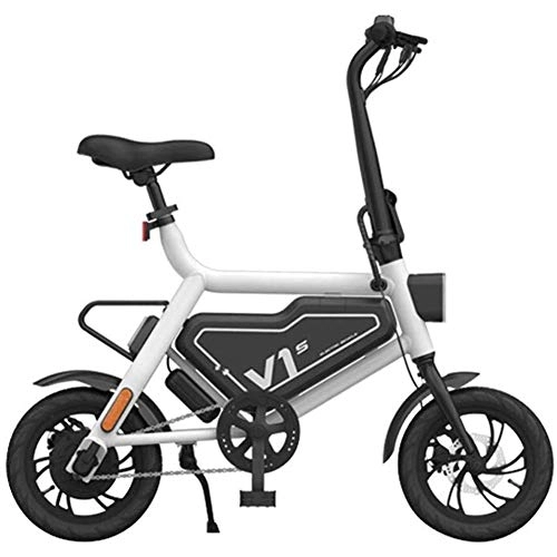 Electric Bike : Folding Electric Bicycle, 12 Inches Electric Assist Bicycle Portable Folding Bicycle Battery Lightweight And Aluminum Folding Bike with Pedals, White