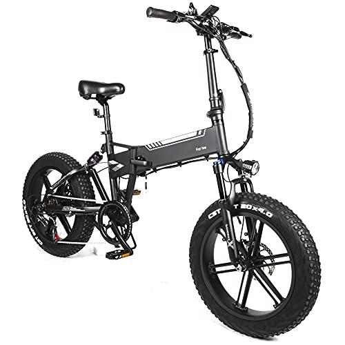 Electric Bike : Folding Electric Bicycle 20" 4.0 Fat Tire 10Ah Removable Battery 7-Speed Pedal Assist 48V 500W Brushless Motor City Commute Electric Bicycle Full Suspension, Black