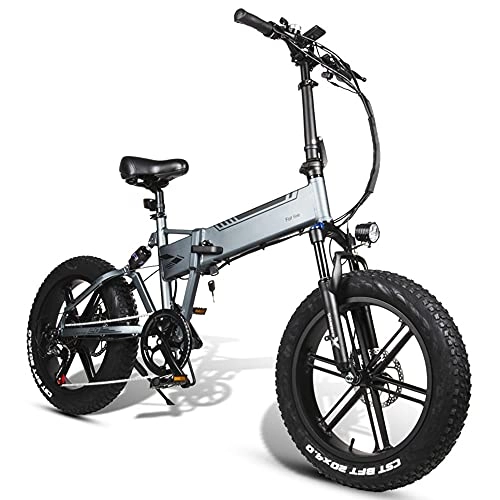 Electric Bike : Folding Electric Bicycle 20" 4.0 Fat Tire 10Ah Removable Battery 7-Speed Pedal Assist 48V 500W Brushless Motor City Commute Electric Bicycle Full Suspension, Gray