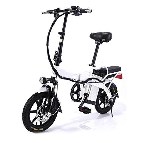 Electric Bike : Folding Electric Bicycle, 48V / 12AH Lithium Battery 14" 350W High Speed Motor Suitable for Youth And Adult Fitness Urban Commuting, White