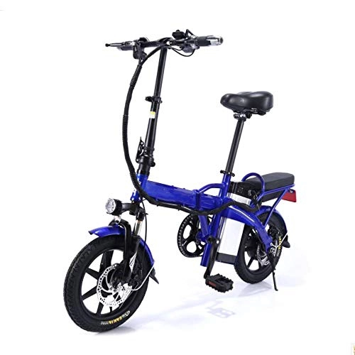 Electric Bike : Folding Electric Bicycle, 48V / 22AH Lithium Battery 14" 350W High Speed Motor Suitable for Youth And Adult Fitness Urban Commuting, Blue