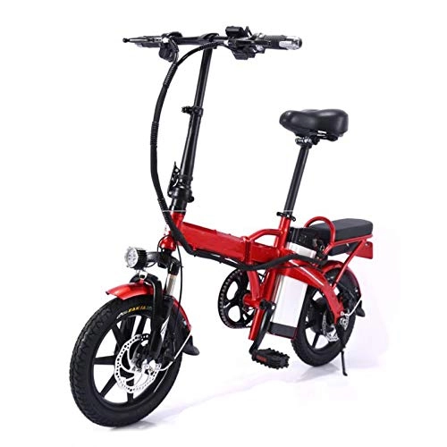 Electric Bike : Folding Electric Bicycle, 48V / 25AH Lithium Battery 14" 350W High Speed Motor Suitable for Youth And Adult Fitness Urban Commuting, Red