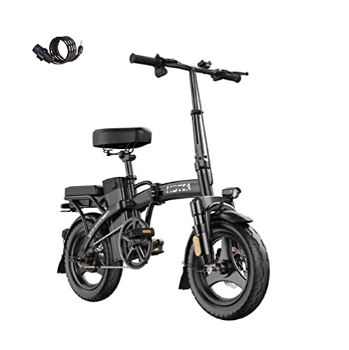 Electric Bike : Folding electric bicycle adult lithium battery mobility electric bicycle 14'' pure electric / assisted / riding three modes LED headlights with horns can be easily(Color:black, Size:10A / 150KM)