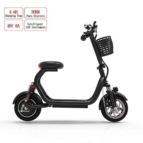 Electric Bike : Folding Electric Bicycle for Adult 400W 48V High Power Double shock absorption E-Bike with 10 Inch Tire Top Speed 36km / h City Commuter Bike, Black, 8A