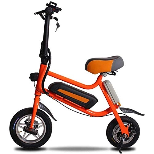 Electric Bike : Folding Electric Bike, 12 Inch Light Folding City Bicycle Lightweight And Aluminum Folding Bike with Pedals for Adult Travel Leisure Fitness Camping, Orange, 50km