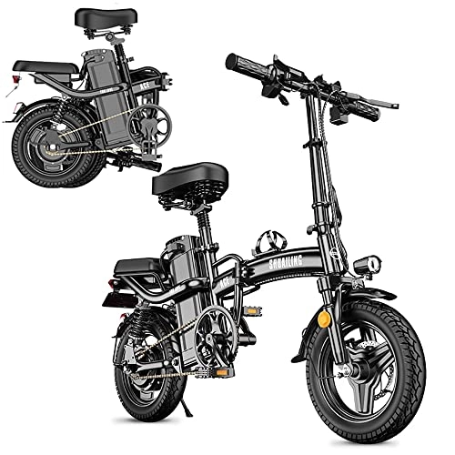 Electric Bike : Folding Electric Bike, 14" Super Light and Small Bike 48v 400w Brushless Motor Assisted Folding Power and Long Manned Battery Life, for Adult Mobilitytransportation