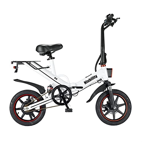 Electric Bike : Folding Electric Bike 2 Wheels Electric Bicycles 14 Inch 48V 15Ah Adult With Double Brake (Color : White)