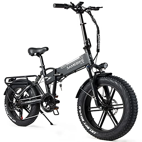Electric Bike : Folding Electric Bike, 20 "Aluminum Alloy Mountain Frame, Full Suspension, 48V 10Ah, SHIMANO 7 Speed, LCD Display Commuter E-Bikes, Easy Storage Foldable Electric Bycicles for Men Women (Matte Black)