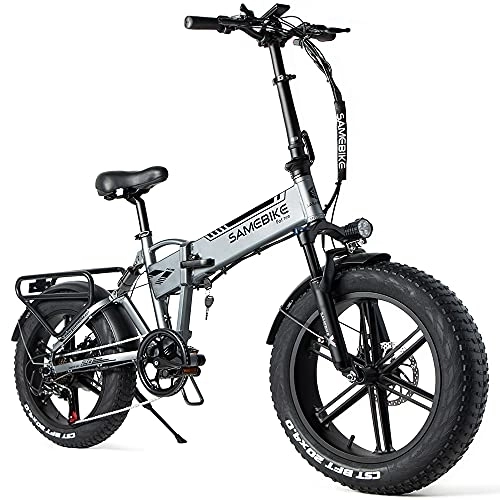 Electric Bike : Folding Electric Bike, 20 "Aluminum Alloy Mountain Frame, Full Suspension, 48V 10Ah, SHIMANO 7 Speed, LCD Display Commuter E-Bikes, Easy Storage Foldable Electric Bycicles for Men Women (Matte Silver)