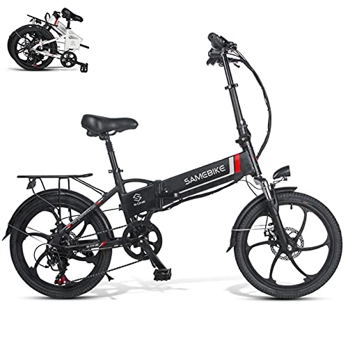 Electric Bike : Folding Electric Bike 20'' Electric Bicycle with Removable 48V 10.4Ah Lithium Battery for Adults, Electric Bicycle 7 Speed Shifter Handle LCD Meter