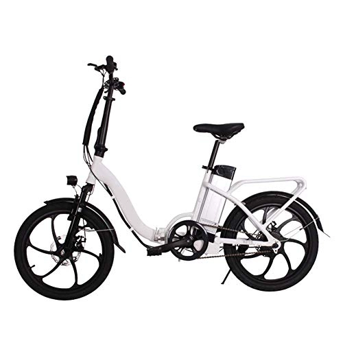 Electric Bike : Folding Electric Bike 20 Inch 36 V10 Ah Removable Lithium Battery with LCD Instrument Panel Front and Rear Disc Brakes LED Light Highlight White