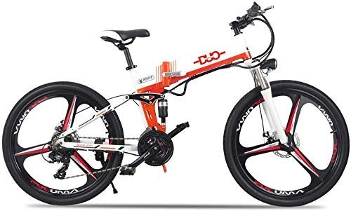 Electric Bike : Folding Electric Bike, 26 Inch Mountain Bike with Removable Lithium Battery and LCD Display (White)