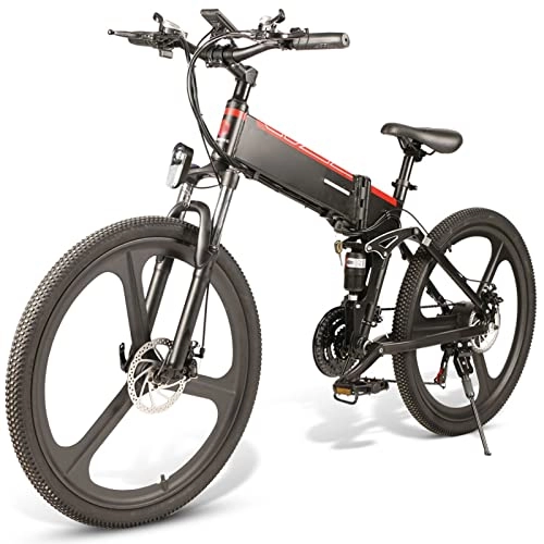 Electric Bike : Folding Electric Bike 26inch Electric Mountain Bike Foldable Commuter E-Bike, Electric Bicycle with 500W Motor|48V / 10. 4Ah Lithium Battery| Aluminum Frame | 21- Speed Gears