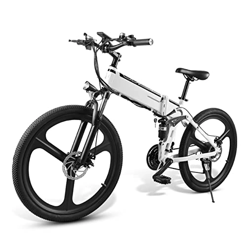 Electric Bike : Folding Electric Bike 26inch Electric Mountain Bike Foldable Commuter E-Bike Electric Bicycle with 500W Motor |48V / 10.4Ah Lithium Battery | Aluminum Frame | 21-Speed Gears (Lo26 Spoke White 21)