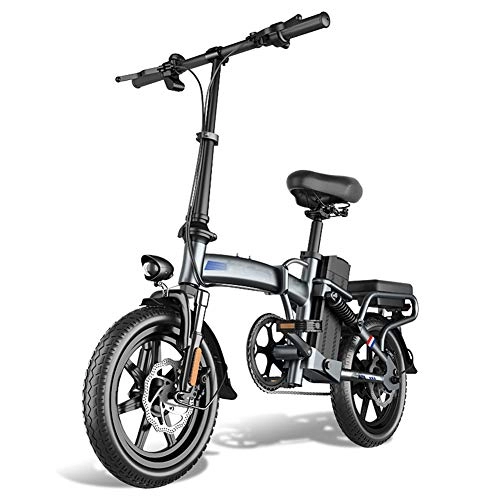 Electric Bike : Folding Electric Bike, 48V Removable Lithium Battery 400W Motor 14" Adults Assist E-Bike Dual Disc Brakes with Helmet And Basket Unisex, 8AH