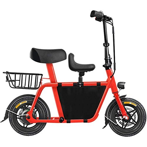 Electric Bike : Folding Electric Bike, Adult Two-Wheel Mini Pedal Electric Car Lightweight And Aluminum Folding Bike with Pedals for Adult Men And Women, Red, 70km