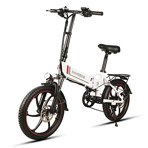 Electric Bike : Folding Electric Bike Bicycle Assist Moped Lightweight 7 Speed Commute E-Bike with Shock Absorber, 20" Tires 350W 48V 10.4AH Brushless Motor, White