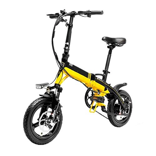 Electric Bike : Folding Electric Bike, City Bicycle Battery Car 3 Modes Speed Up To 25Km / H Aluminum Alloy Frame Adult Bicycle 8.7Ah Lithium Battery, Yellow