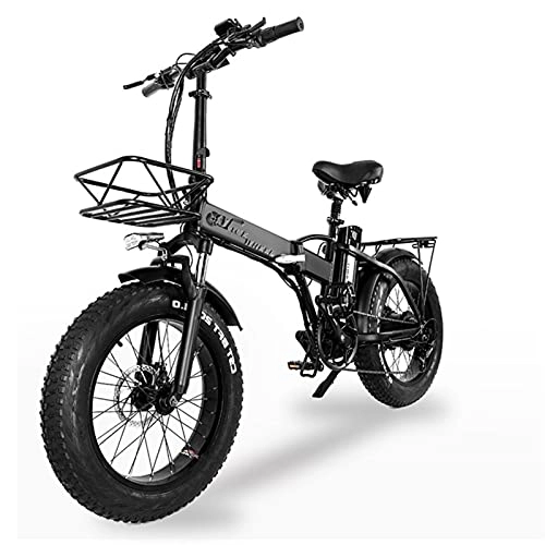 Electric Bike : Folding Electric Bike Ebike Snow Mountain Fat Bike Electrique 48V Lithium Battery Powerful Bicycle (Color : With bag, Size : 48V 24AH)
