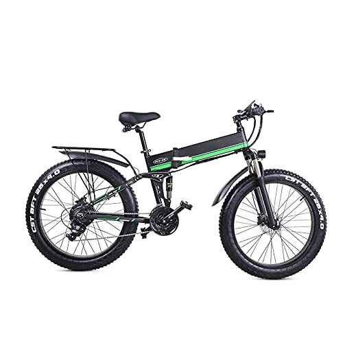 Electric Bike : Folding Electric Bike for Adult - Electric Mountain Bicycle 26" Lightweight 1000W Ebike, Commuter Bicycle with 12.8Ah Lithium Battery, Professional 21 Speed Gears (Green)