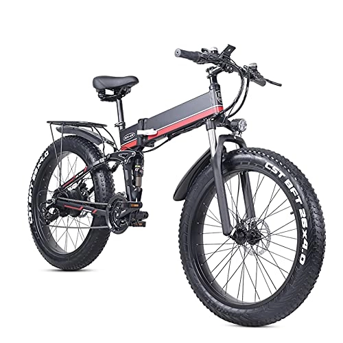 Electric Bike : Folding Electric Bike for Adult - Electric Mountain Bicycle 26" Lightweight 1000W Ebike, Commuter Bicycle with 12.8Ah Lithium Battery, Professional 21 Speed Gears (Red)