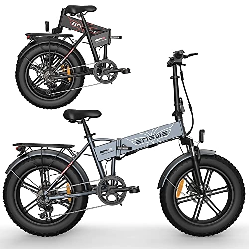 Electric Bike : Folding Electric Bike for Adult, Fat Tire Electric Bike with 750W Motor, 48V / 12.5 Ah Removable Battery, Snow, Beach, Mountain Hybrid Electric, 7 Speed, C / Gray