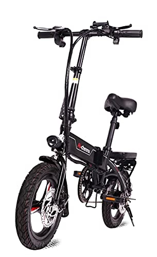 Electric Bike : Folding Electric Bike for Adults 18" Fat Tire Mountain Beach Snow Bicycles Gear E-Bike with Detachable Lithium Battery, Black