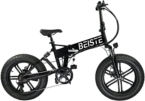 Electric Bike : Folding Electric Bike for Adults 20" Fat Tire Mountain Beach Snow Bicycles Aluminum, 30km / 19 Miles of Pure Electric Riding, Shimano 7 Speed Gear E-Bike with Detachable Lithium Battery 48V