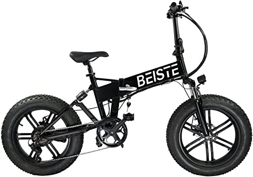 Electric Bike : Folding Electric Bike for Adults 20" Fat Tire Mountain Beach Snow Bicycles Aluminum, 30km / 19 Miles of Pure Electric Riding, Shimano 7 Speed Gear E-Bike with Detachable Lithium Battery 48V12.8A
