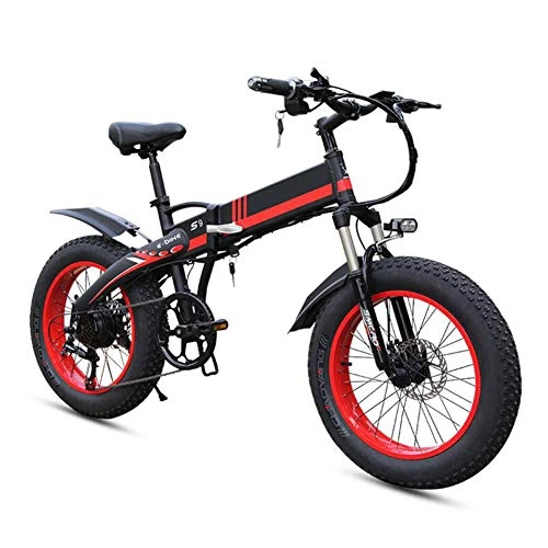 Electric Bike : Folding Electric Bike for Adults, 20-Inch Tires Mountain Electric Bike, Adjustable Lightweight Alloy Frame Variable 7 Speed E-Bike with LCD Screen, for City Outdoor Cycling Travel Work Out, Red