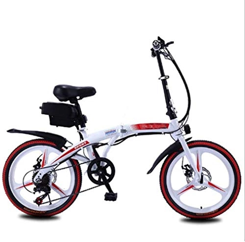 Electric Bike : Folding Electric Bike for Adults, 250W Brushless Motor 20'' Eco-Friendly Electric Bicycle with Removable 36V 8AH / 10 AH Lithium-Ion Battery 7 Speed Shifter Disc Brake, Size:10AH, Colour:white red
