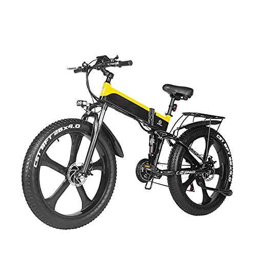 Electric Bike : Folding Electric Bike for Adults, 26" Electric Bicycle / Commute Ebike with 1000W Motor, 48V 12.8Ah Battery, Professional 21 Speed Transmission Gears (Yellow)