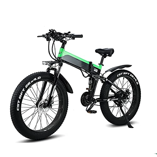 Electric Bike : Folding Electric Bike for Adults, 26'' Electric Commuter Bicycle with 12.8AH Lithium-Ion Battery, 48V 500W Motor and Smart Adjustable Speed (Green)