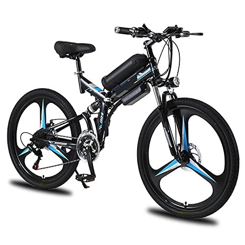 Electric Bike : Folding Electric Bike for Adults, 26'' Electric Mountain Bicycle, 350W E-Bike with Super Magnesium Alloy Integrated Wheel, Professional 21 Speed Gears, Full Suspension, Black, 26 inch